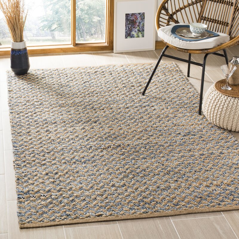 Highland Dunes Reinheimer Handwoven Flatweave Jute/Sisal Blue/Natural